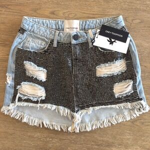 ONE TEASPOON Sequin Junk Yard Skirt-Mid Blue Color-Women's‎ Size 25-NWT $429